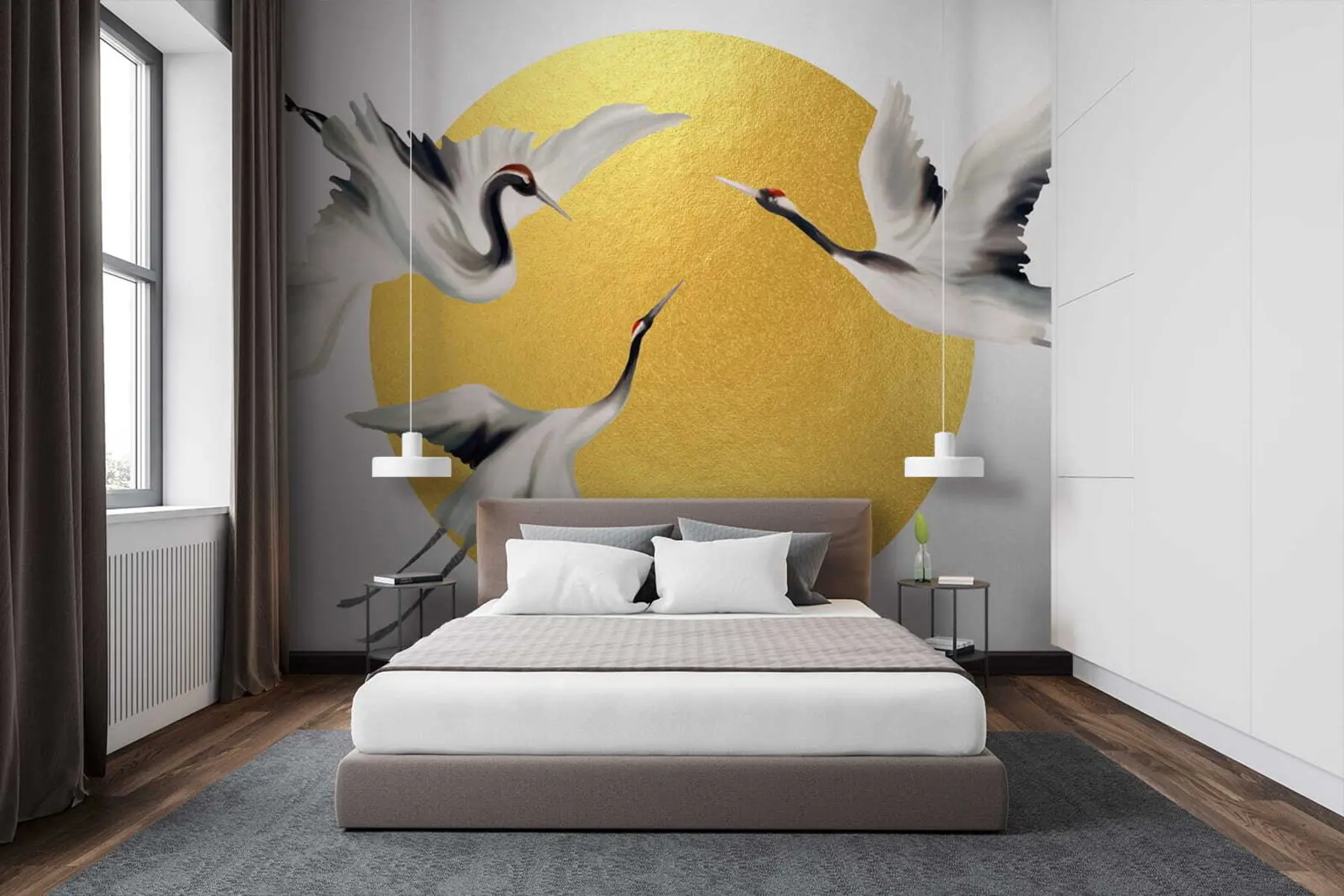 Papier peint photo Grues en vol avant le cercle solaire u79625