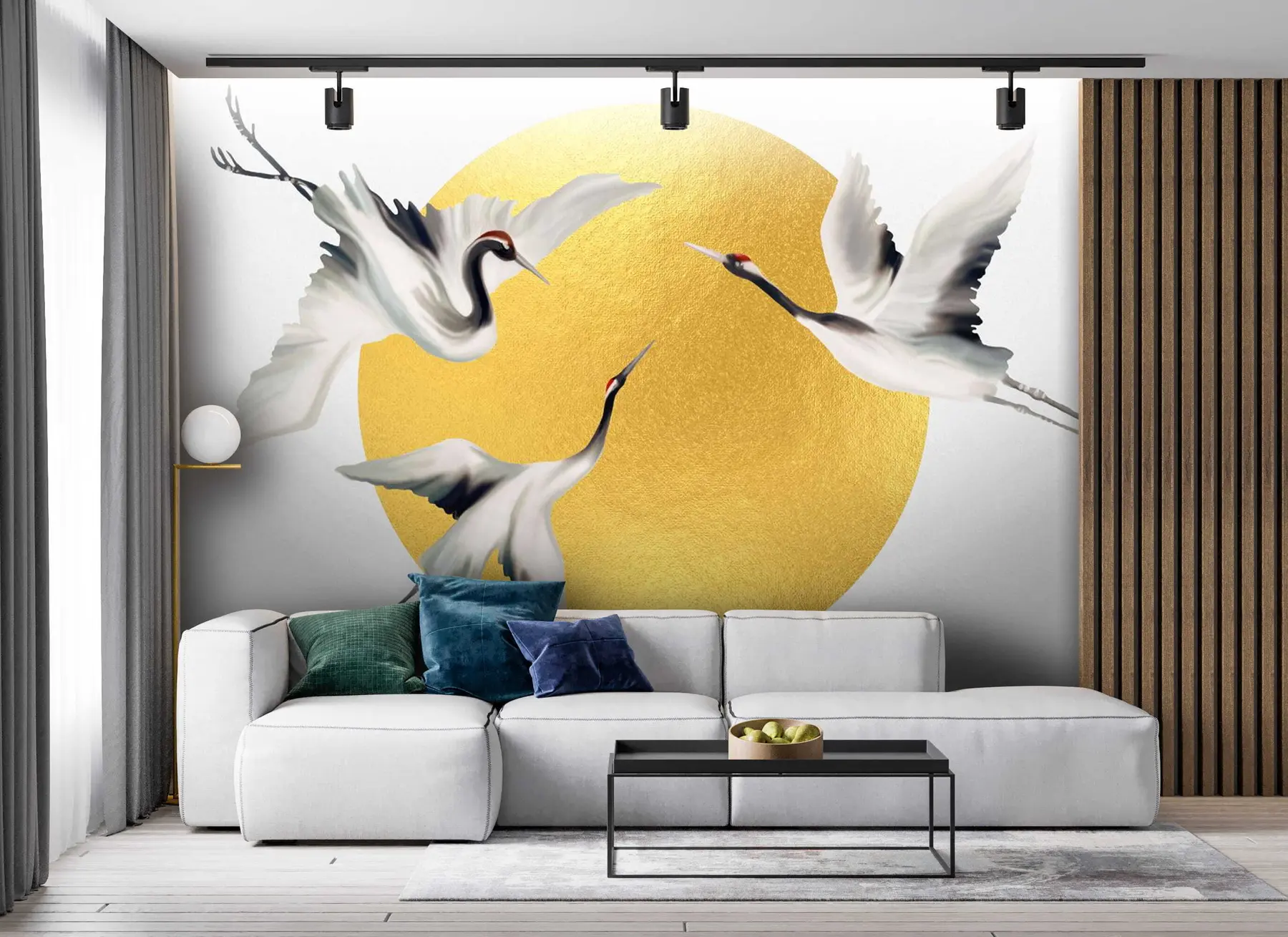 Papier peint photo Grues en vol avant le cercle solaire u79625