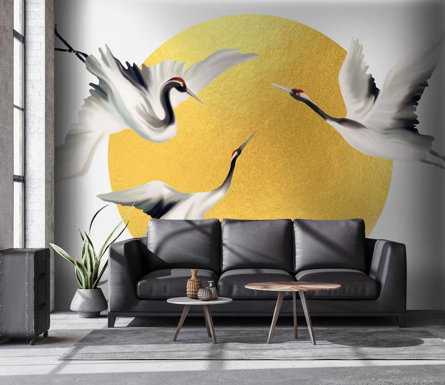 Papier peint photo Grues en vol avant le cercle solaire u79625