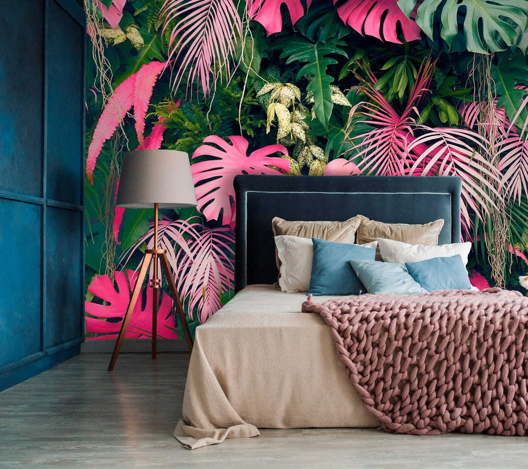 Papier peint photo Feuilles vertes et roses u79682