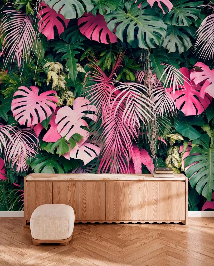 Fotobehang Groen en roze blad u79682