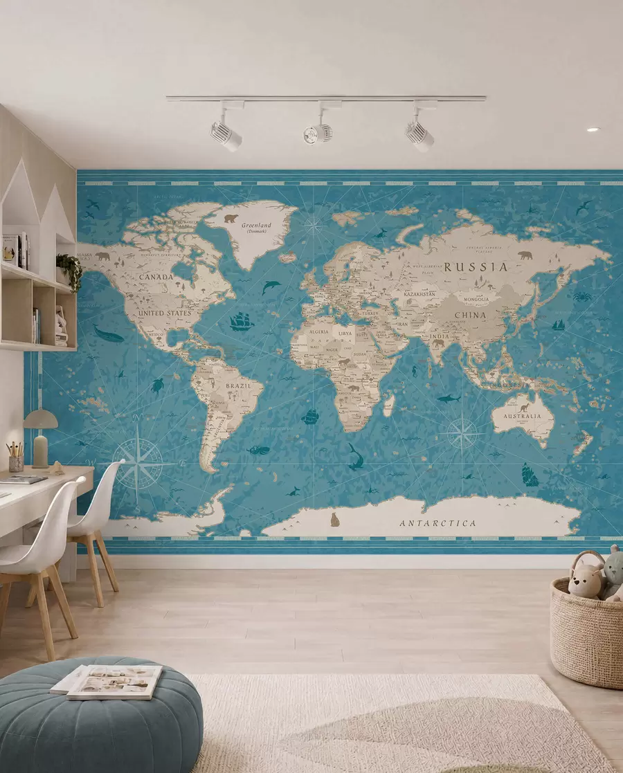 Fotobehang Oude atlas in turquoise u50378