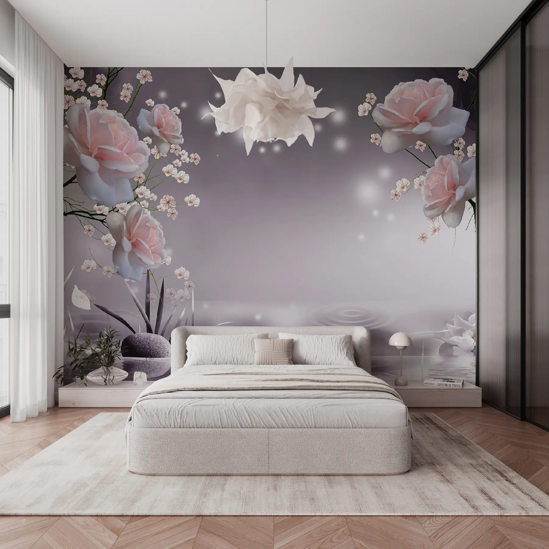 Papier peint photo Roses sur les ondulations de l'eau u01045