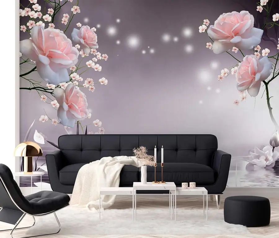 Papier peint photo Roses sur les ondulations de l'eau u01045