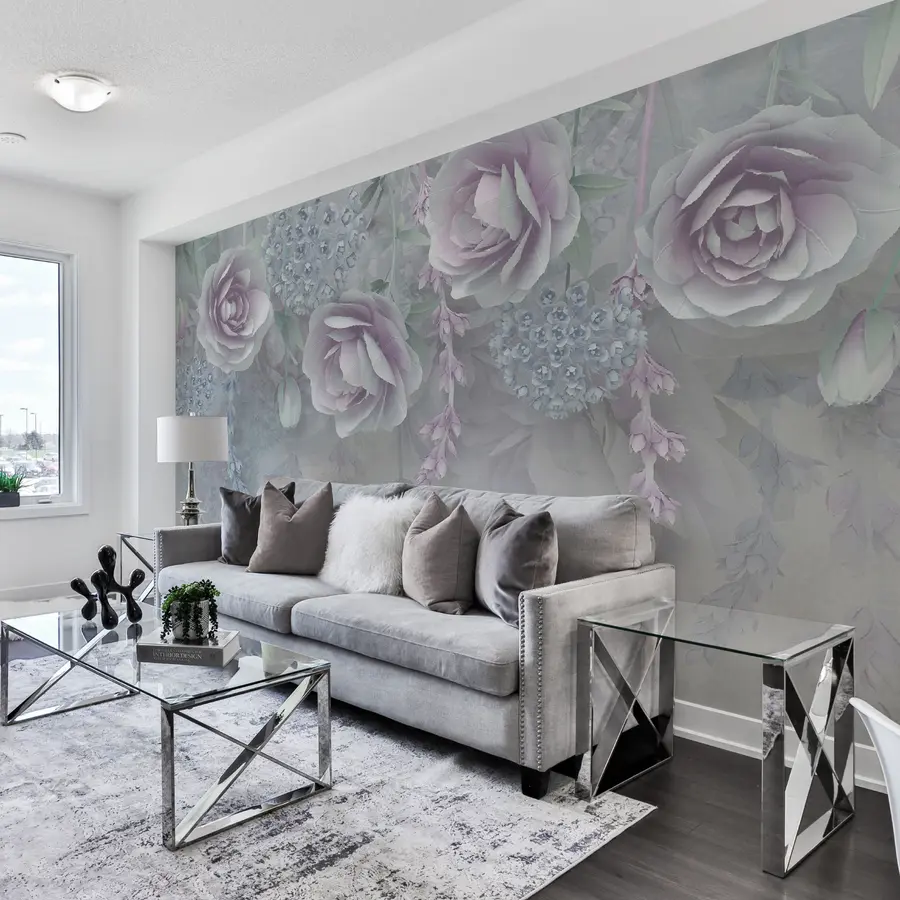 Fotobehang Paarse bloemen en kristallen u01597