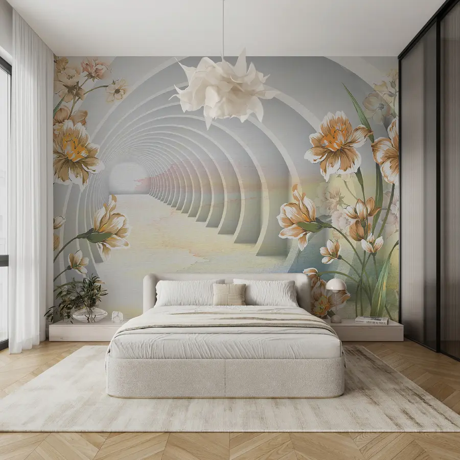 Fotobehang 3D tunnel en bloemen u04401