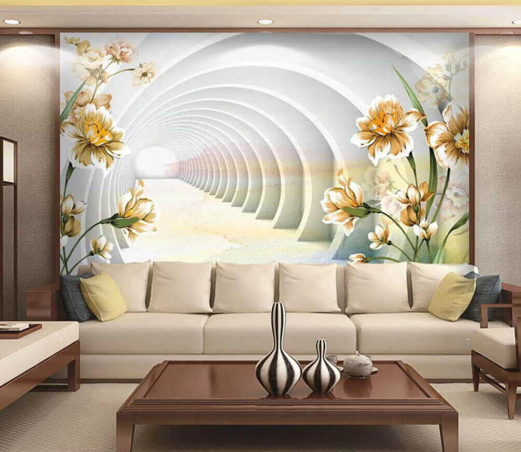 Papier peint photo Tunnel et fleurs en 3D u04401