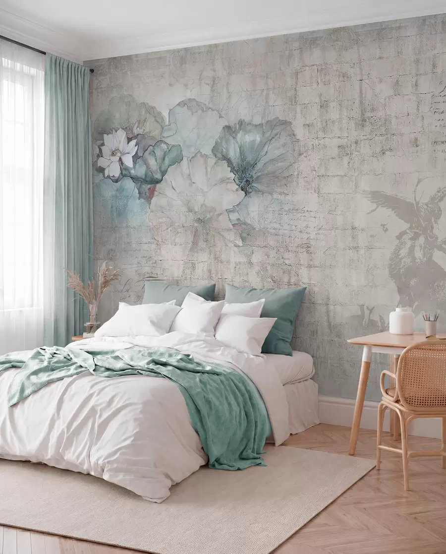 Papier peint photo Fleurs et chasse en style grunge u04724