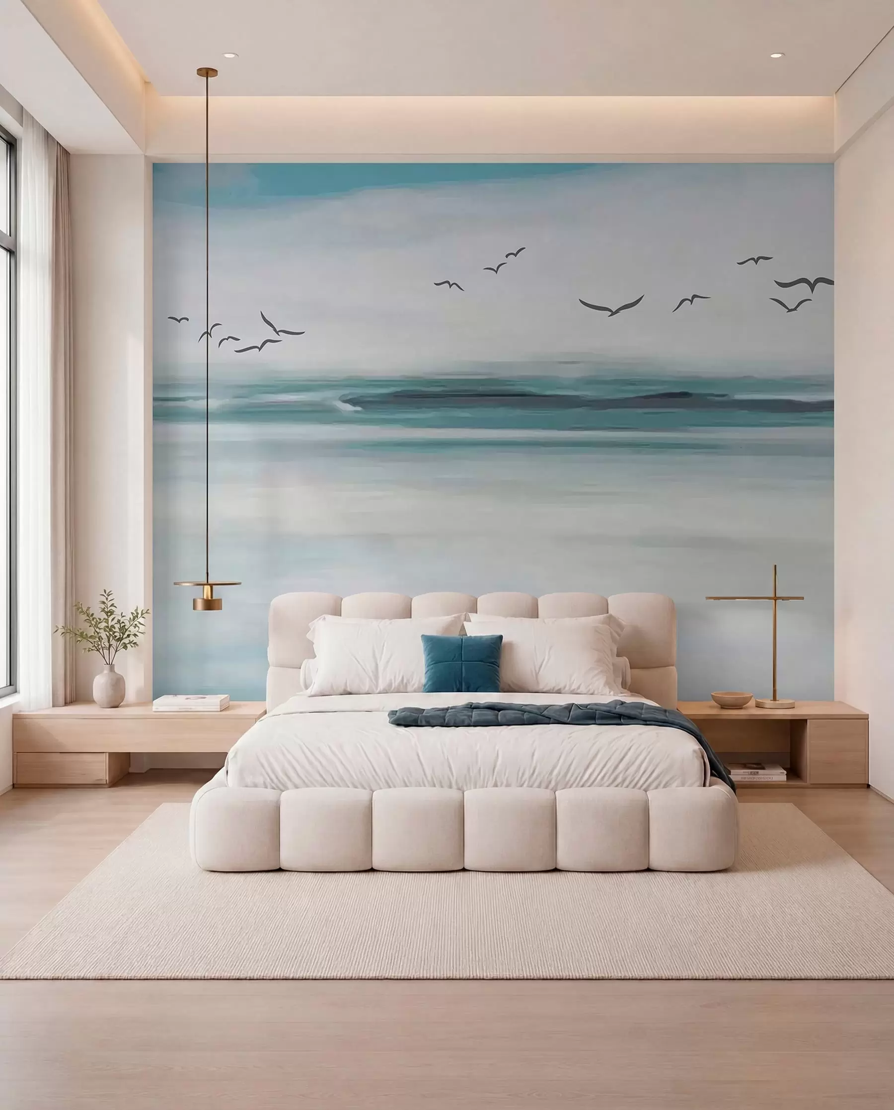 Fotobehang Meeuwen boven geschilderde zee u05695