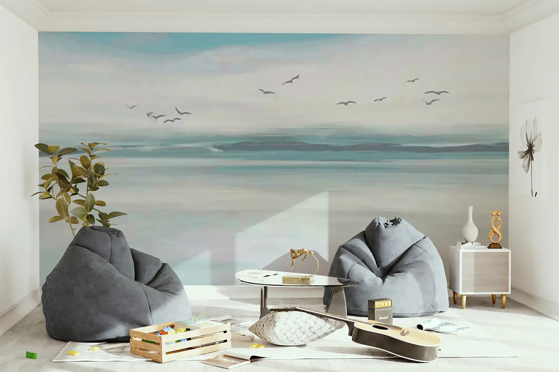 Fotobehang Meeuwen boven de zee u05695