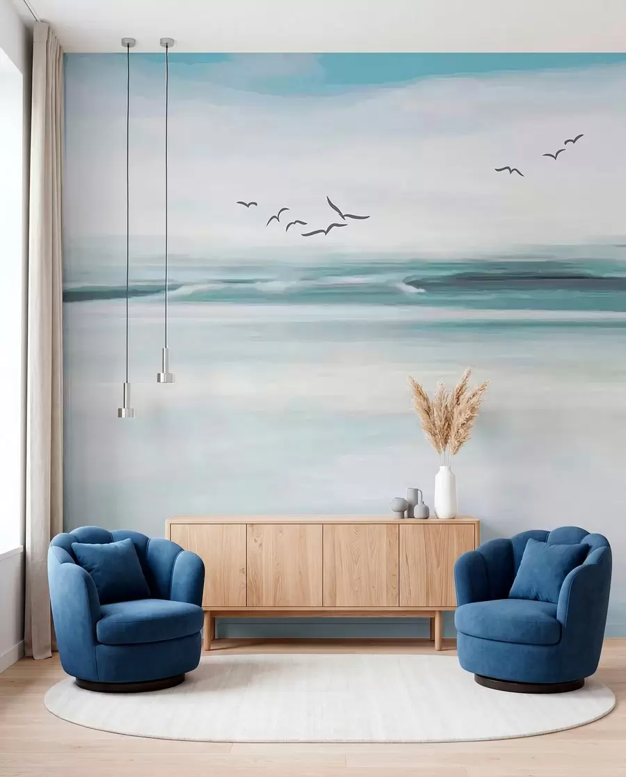 Fotobehang Meeuwen boven de zee u05695