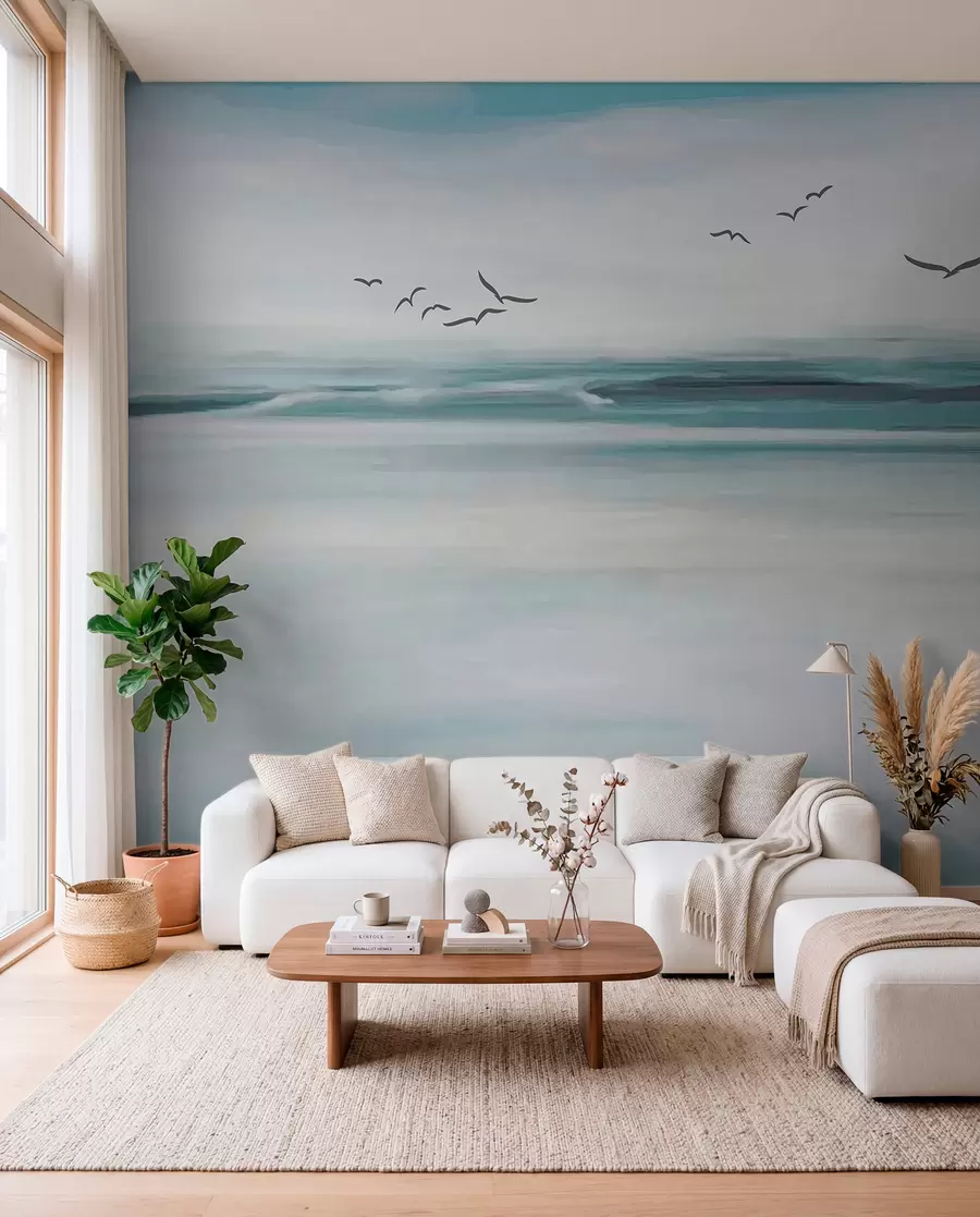 Fotobehang Meeuwen boven de zee u05695