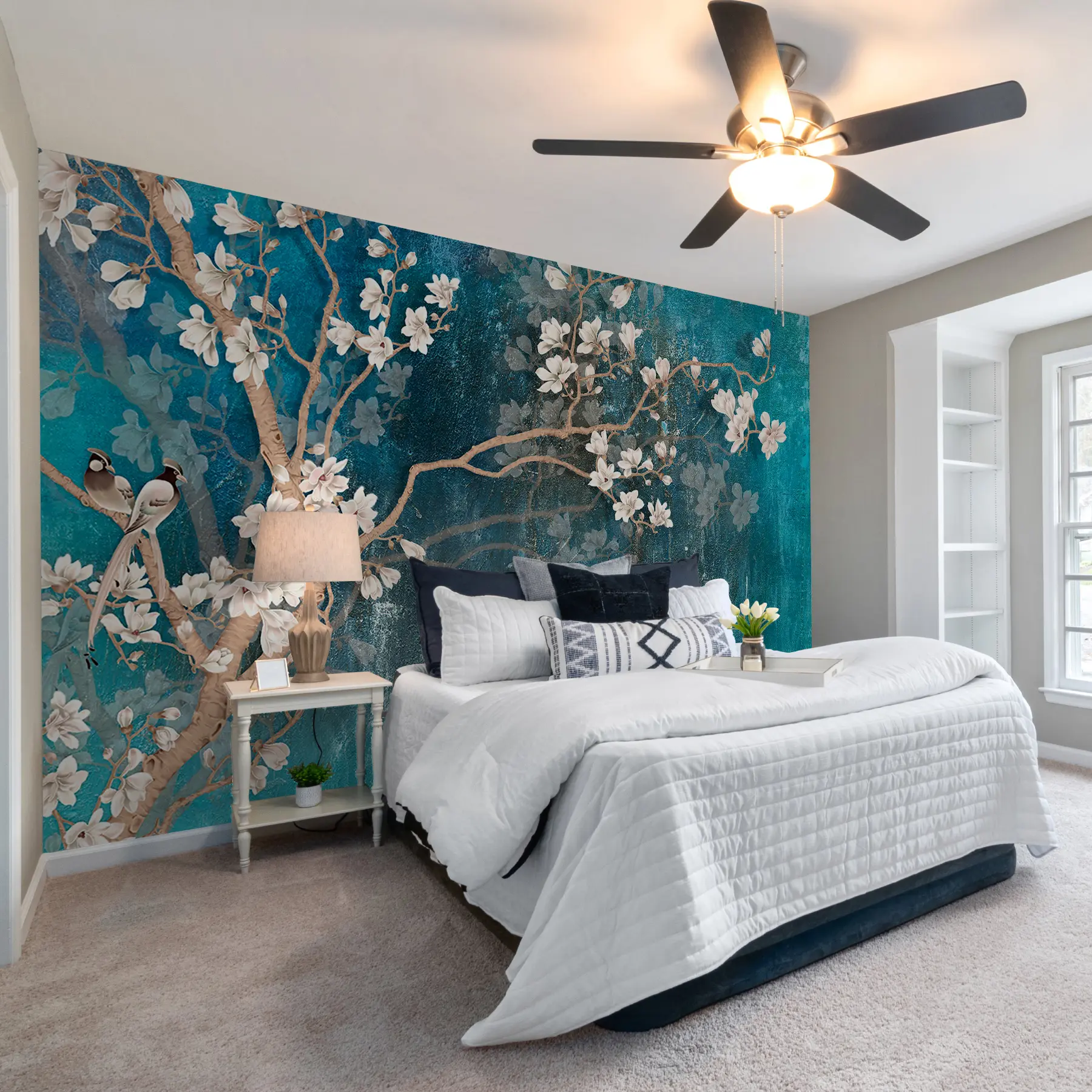 Papier peint photo Branches fleuries et oiseaux u12150