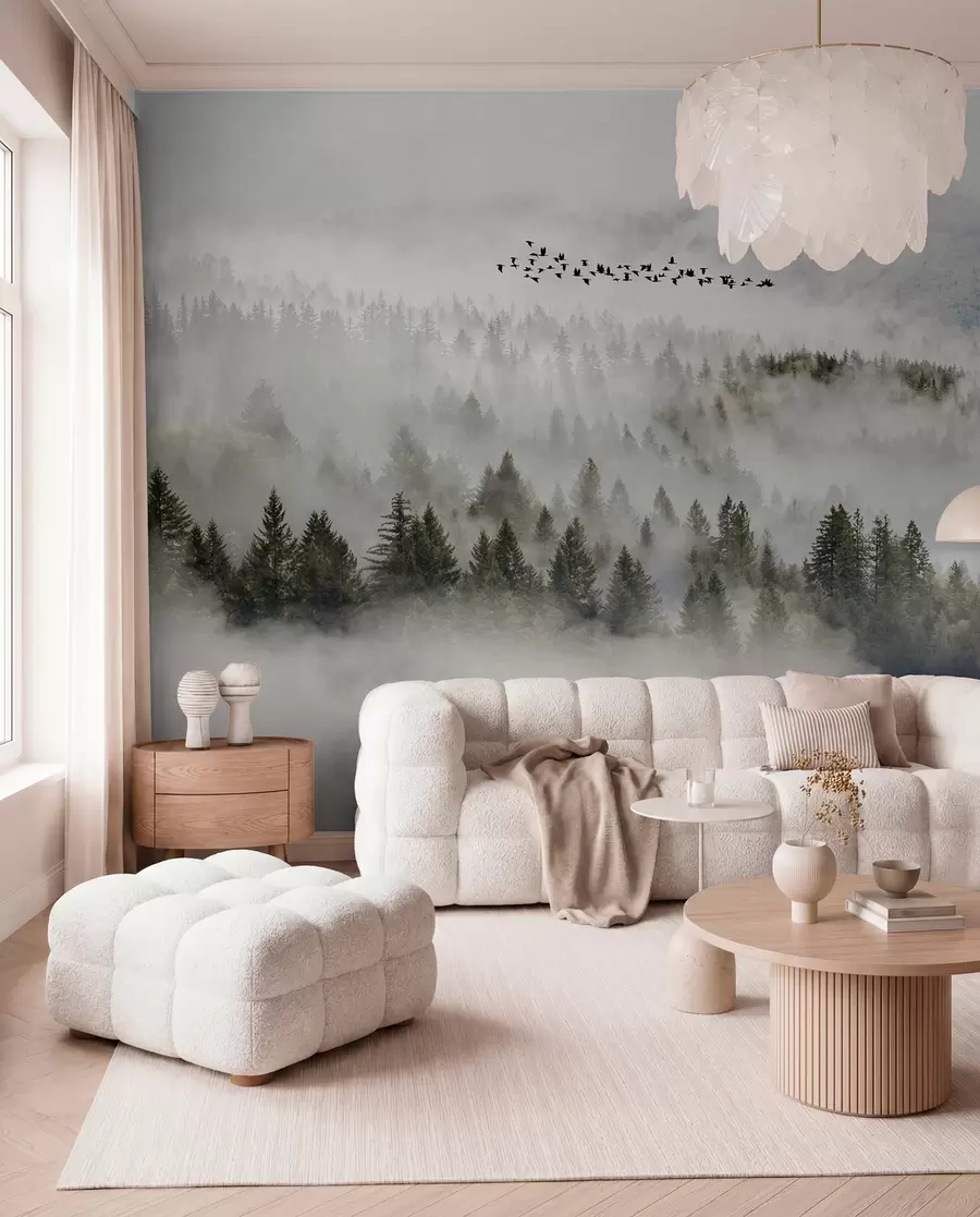 Fotobehang Mist bos en vogels u13823