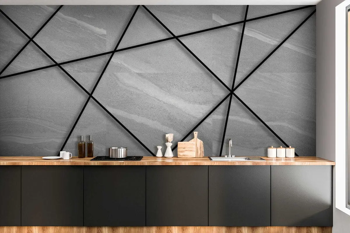 Papier peint photo Marbre gris et lignes noires u16341