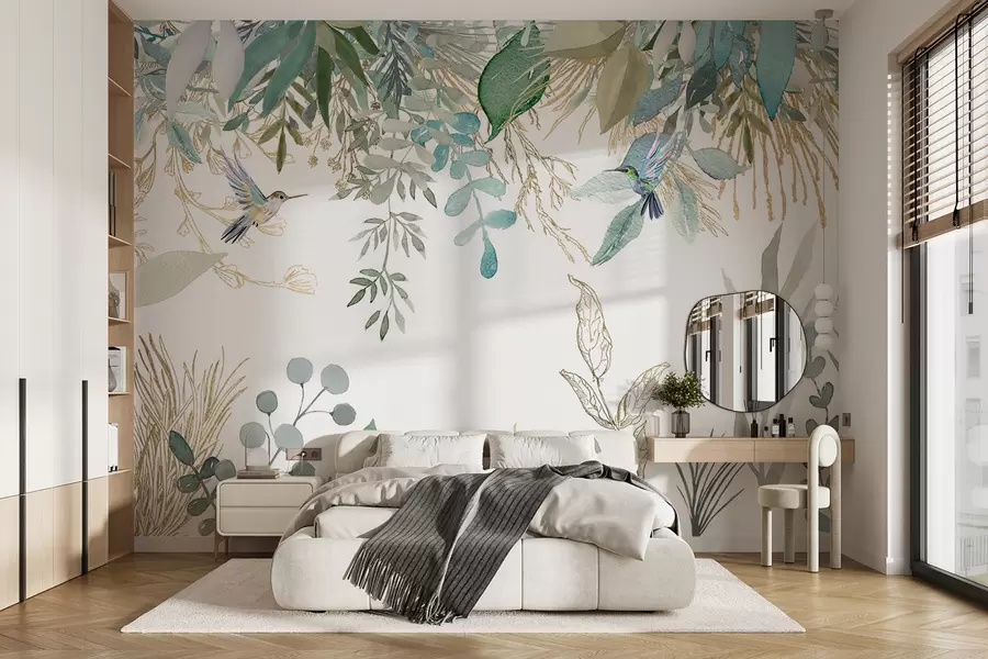 Fotobehang Exotische planten en kolibries u17579