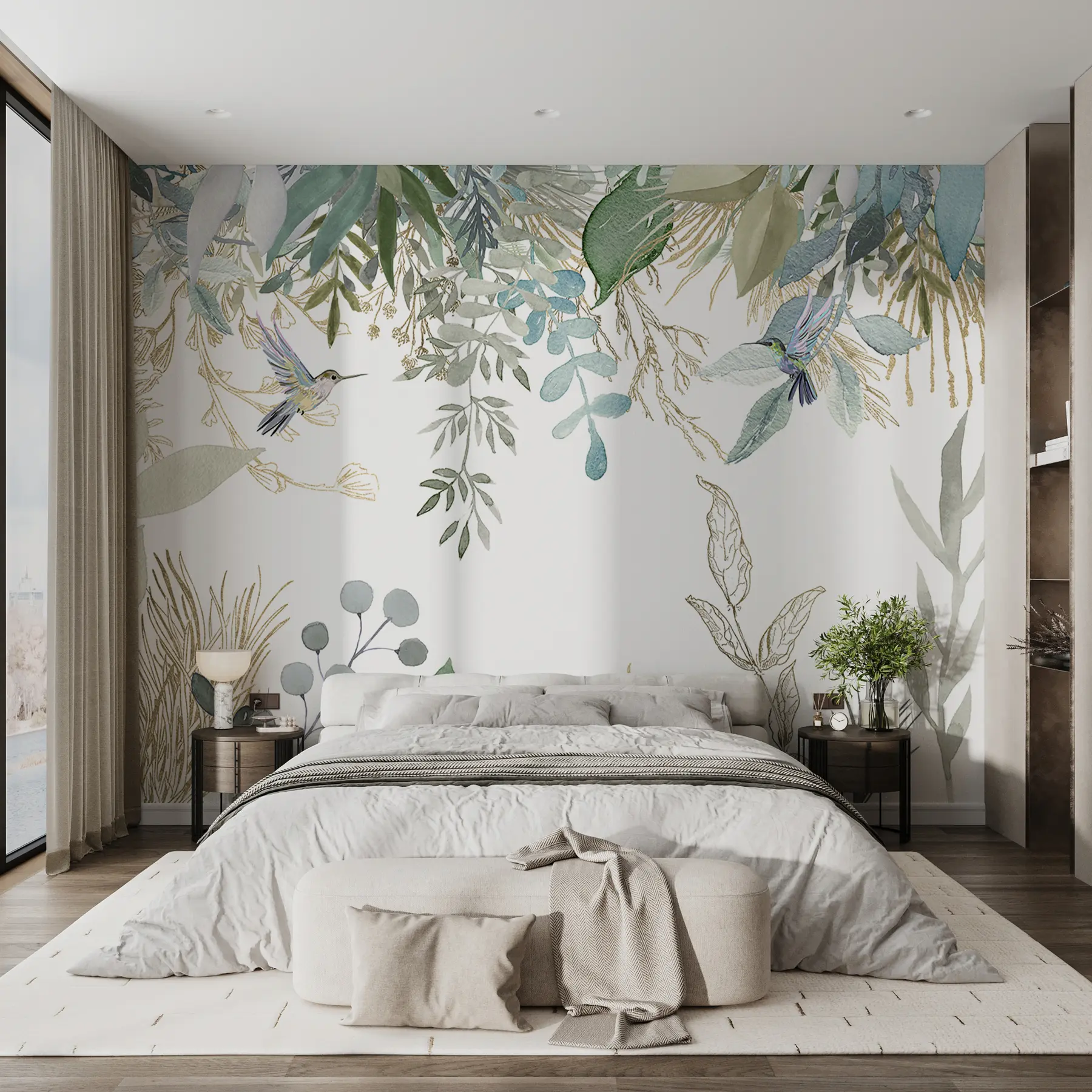 Fotobehang Exotische planten en kolibries u17579