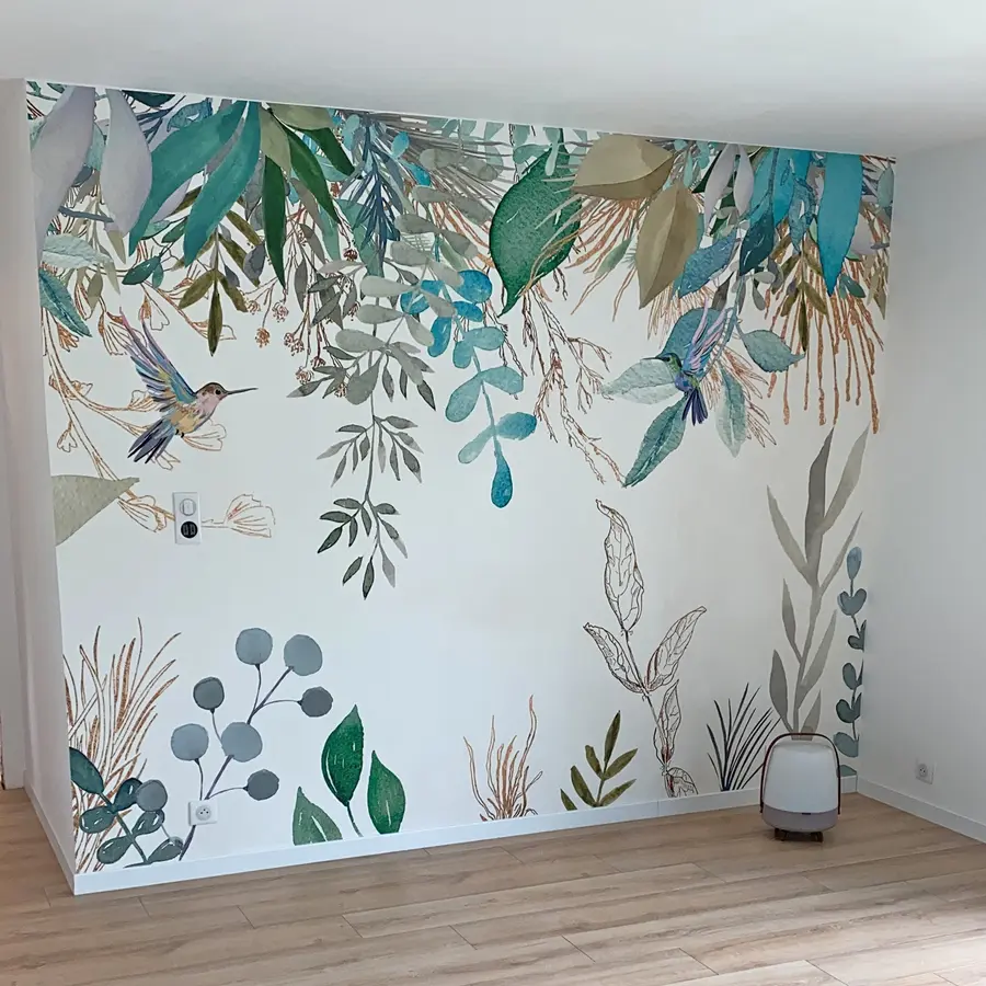 Fotobehang Exotische planten en kolibries u17579