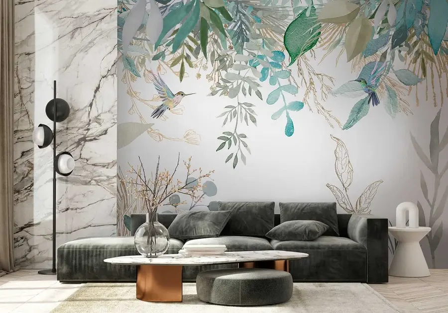 Fotobehang Exotische planten en kolibries u17579