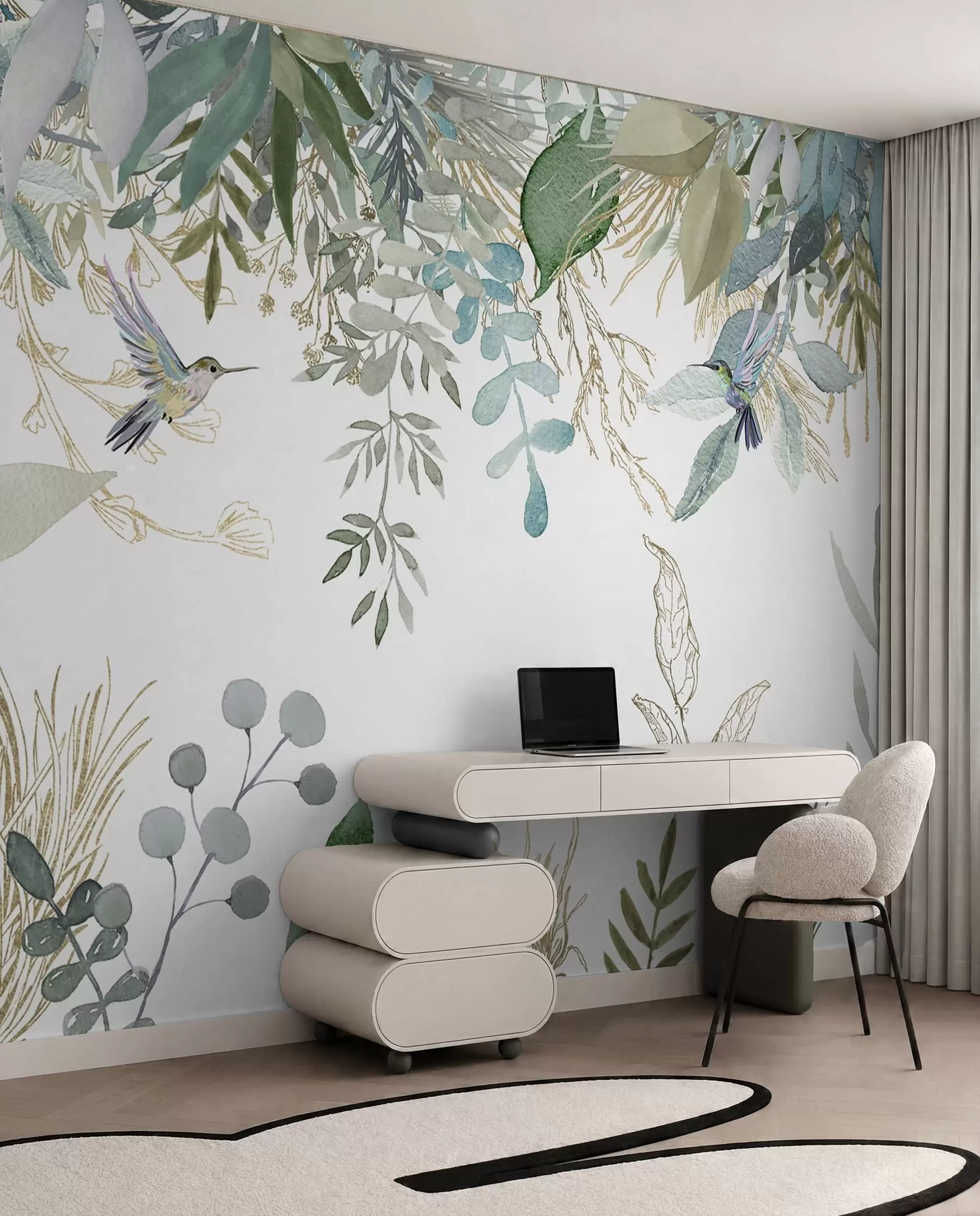 Fotobehang Exotische planten en kolibries u17579