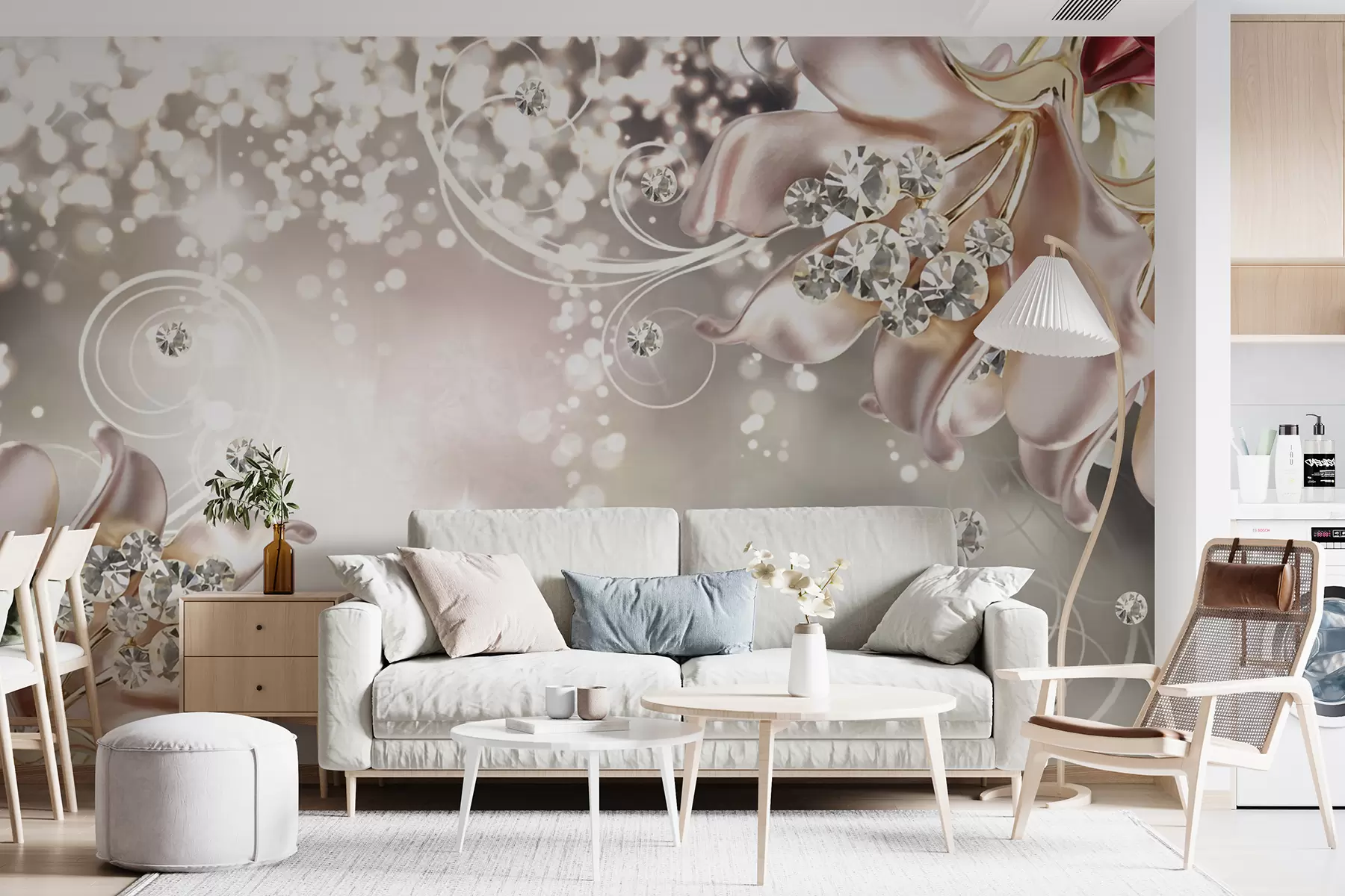 Fotobehang Porseleinen bloemen en kristallen u17739