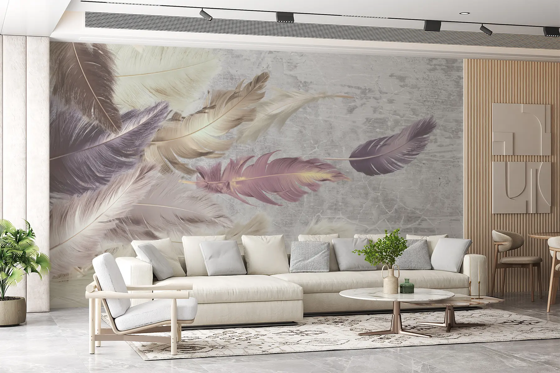 Fotobehang Kleur veren op een betonnen muur u21165