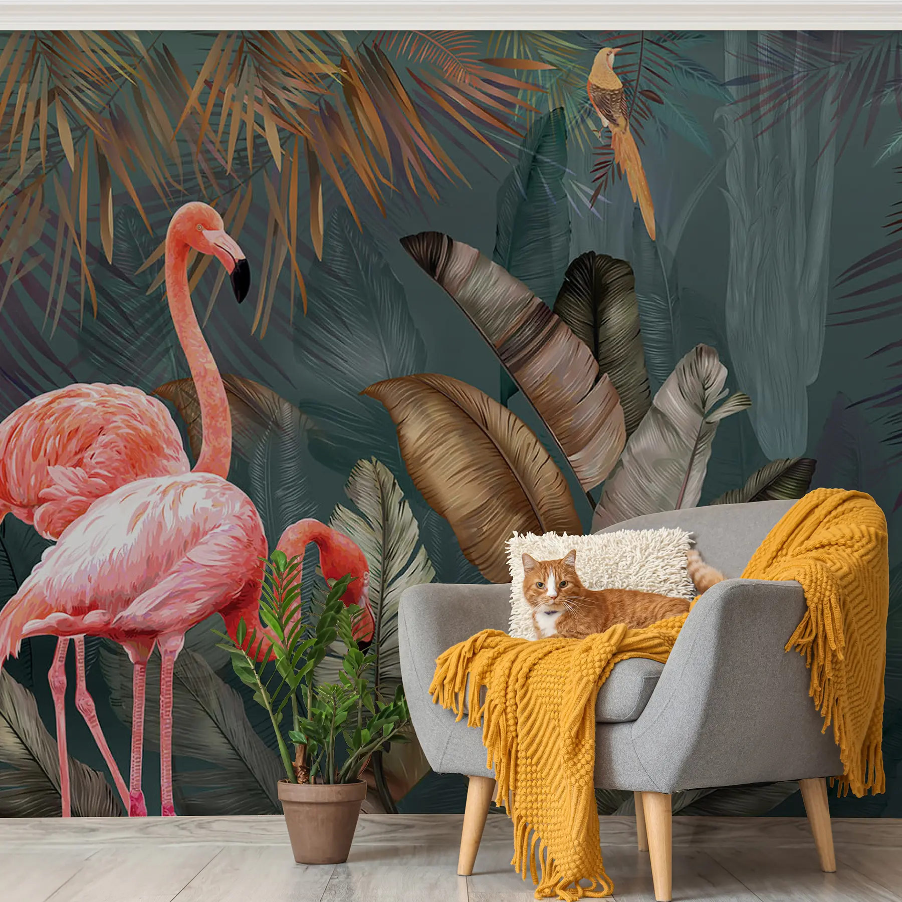  Peintures Flamants roses dans la forêt tropicale u21344