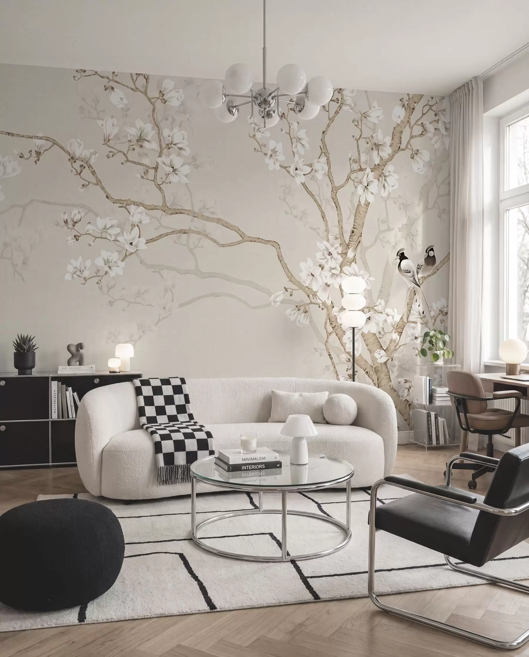 Fotobehang Bloeiende boom en vogels u25842