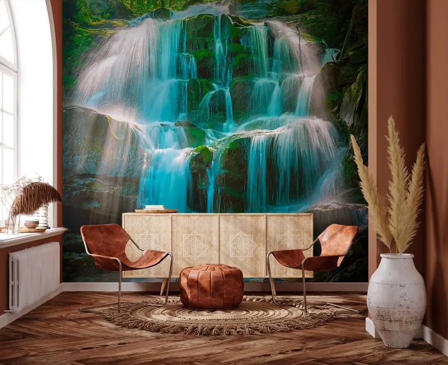 Fotobehang Azuurblauwe watervallen u26143