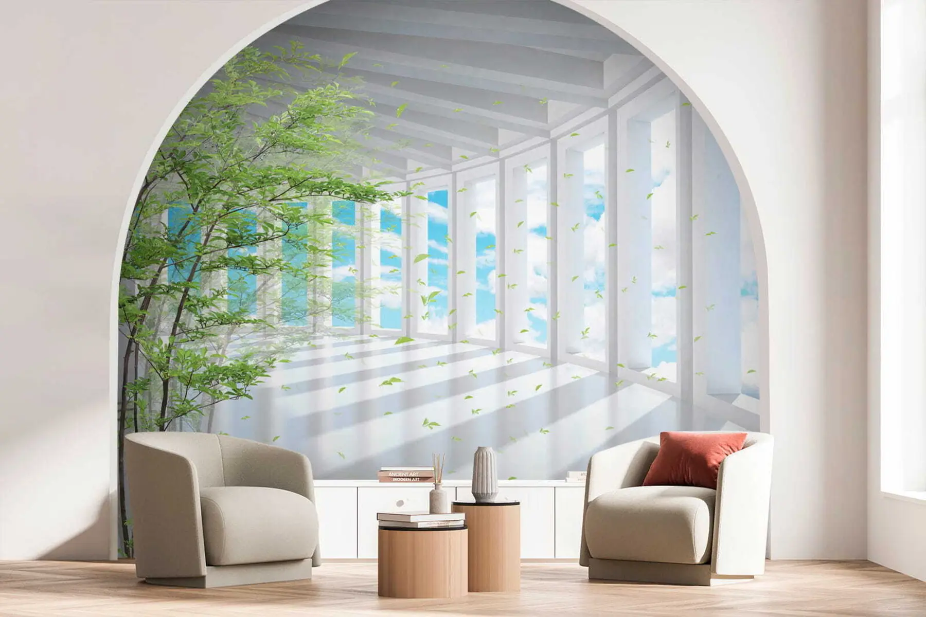 Fotobehang Tunnel met uitzicht op de wolken u29922