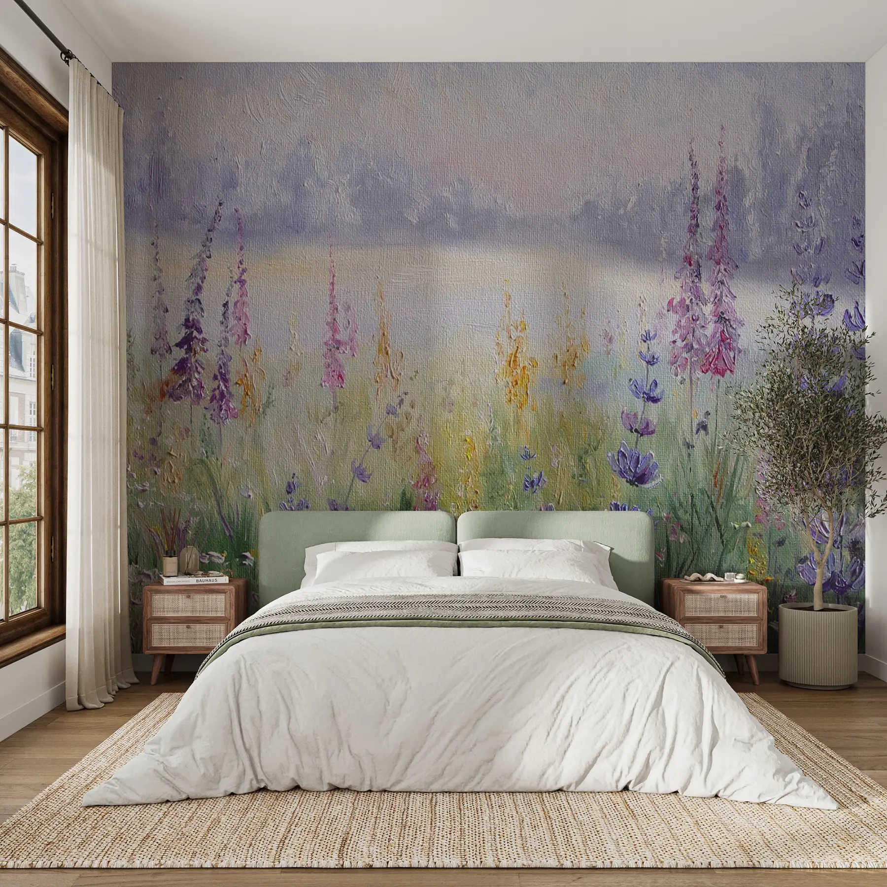 Fotobehang Bloemenweide, olieverfschilderij u30067