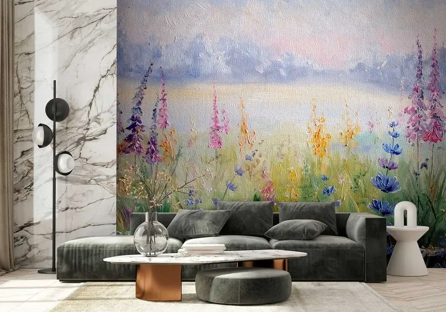 Fotobehang Bloemenweide, olieverfschilderij u30067