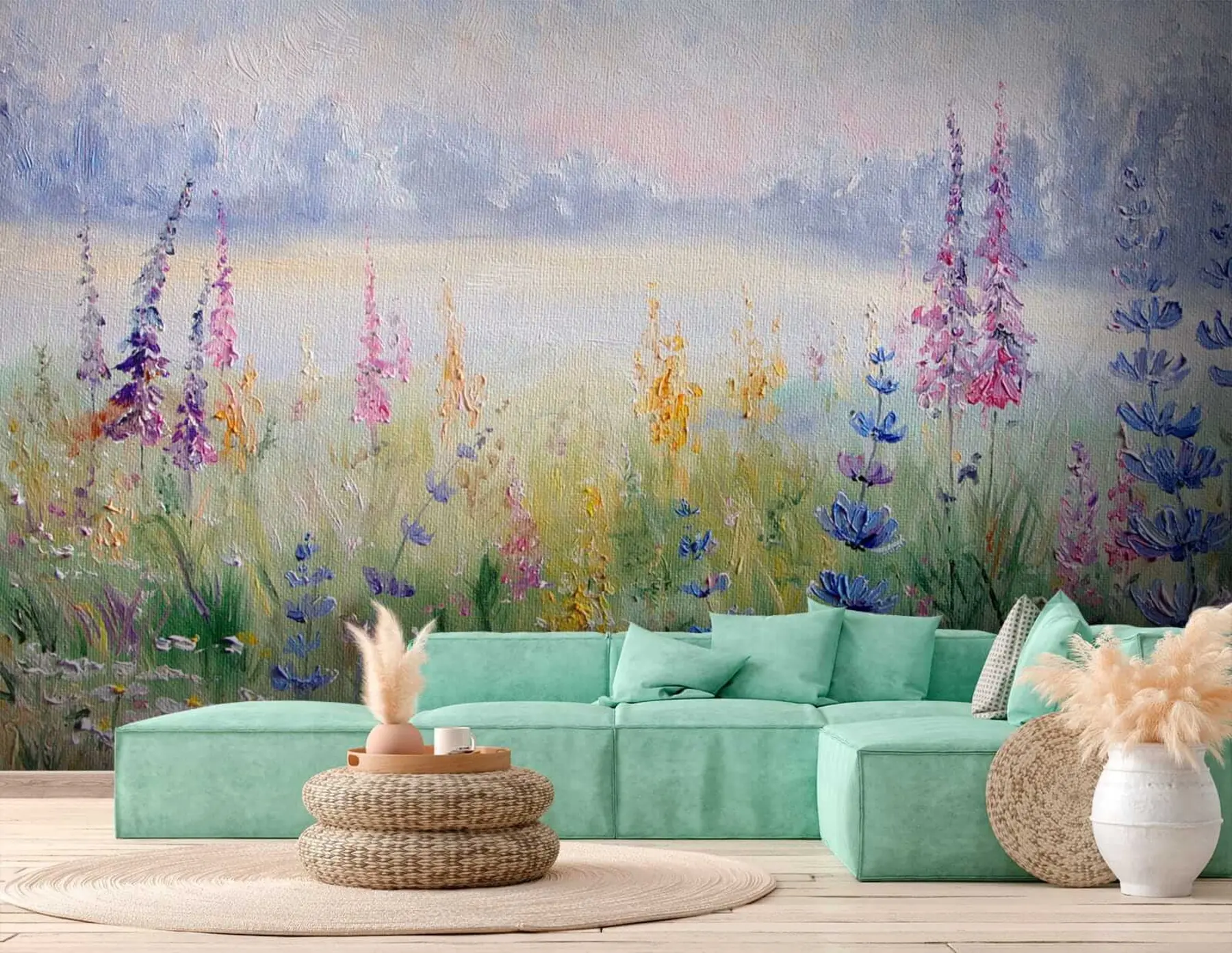 Fotobehang Bloemenweide, olieverfschilderij u30067