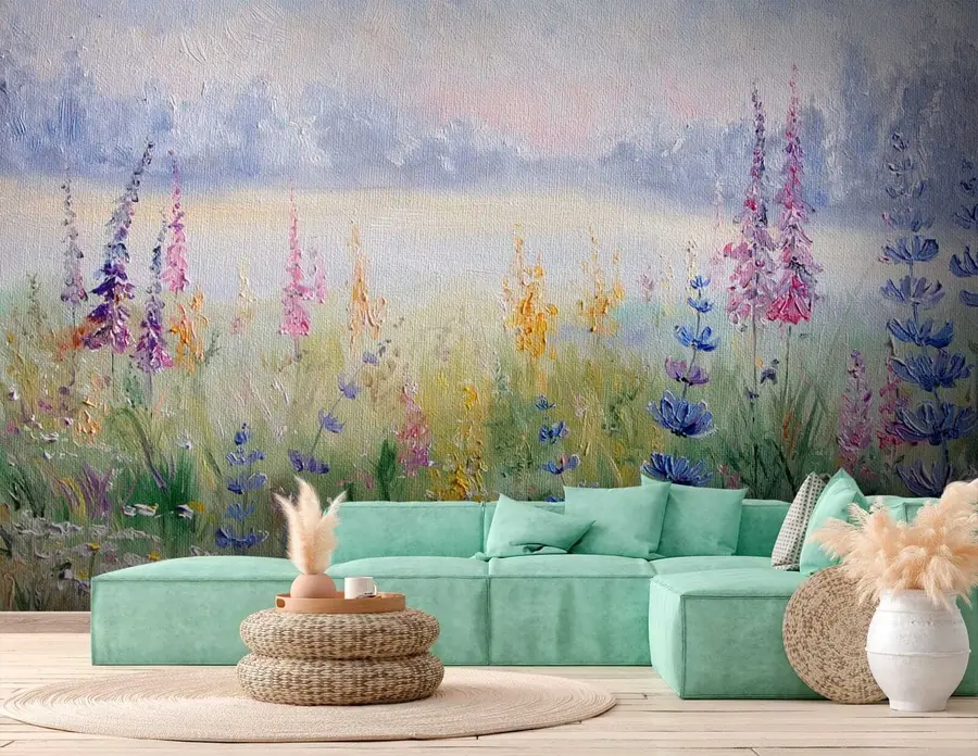 Fotobehang Bloemenweide, olieverfschilderij u30067