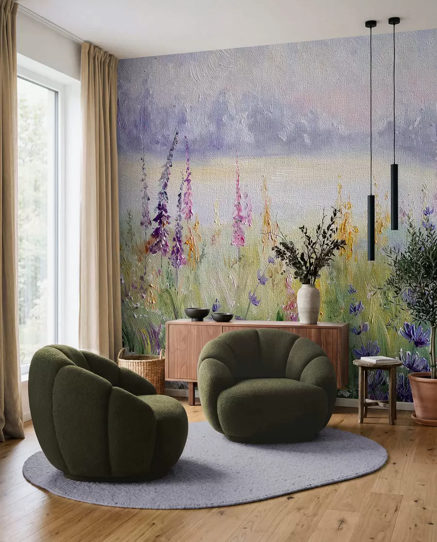 Fotobehang Bloemenweide, olieverfschilderij u30067