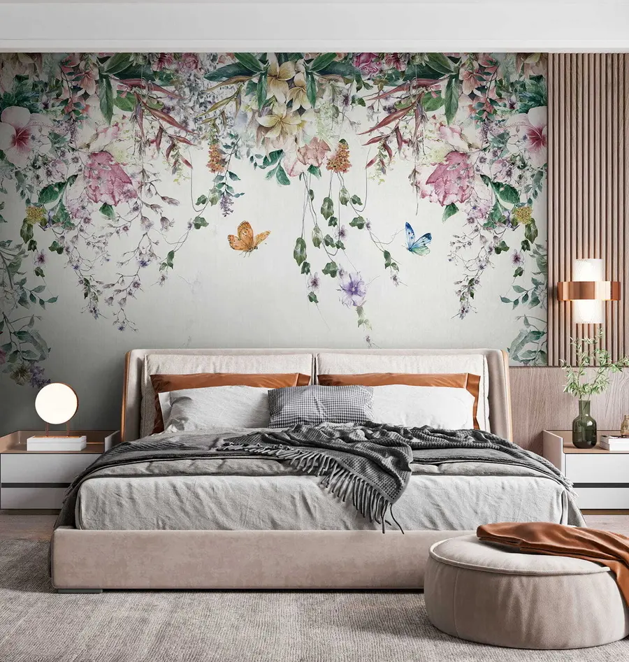 Fotobehang Exotische bloemen en vlinders u30601
