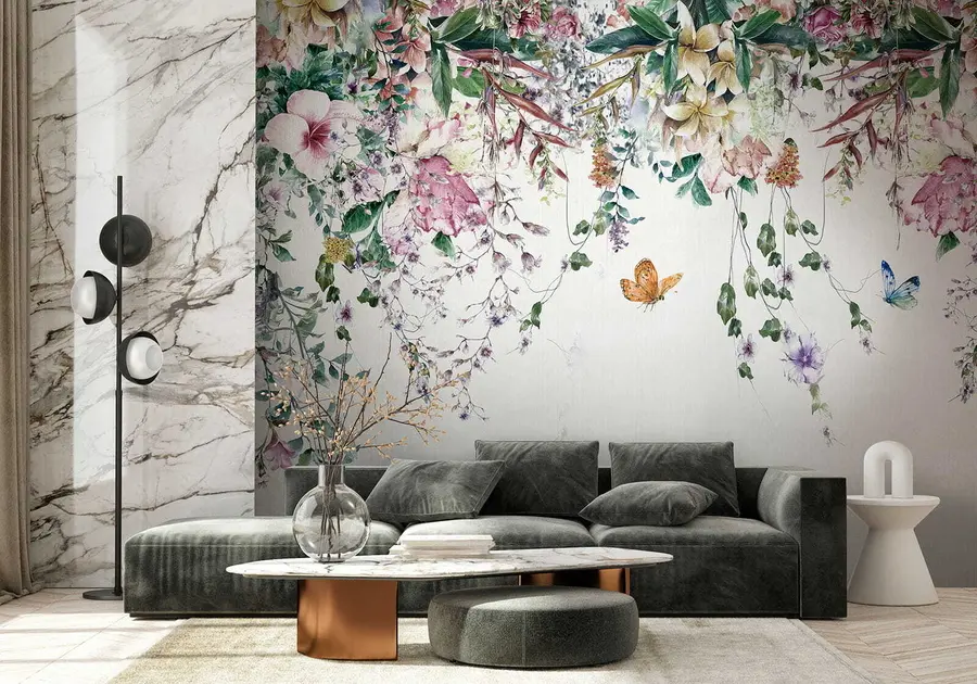 Fotobehang Exotische bloemen en vlinders u30601