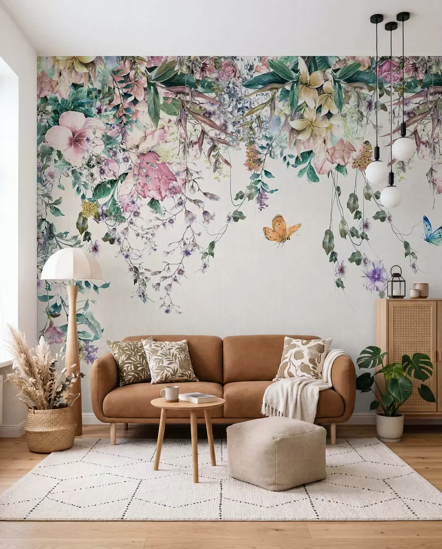 Fotobehang Exotische bloemen en vlinders u30601