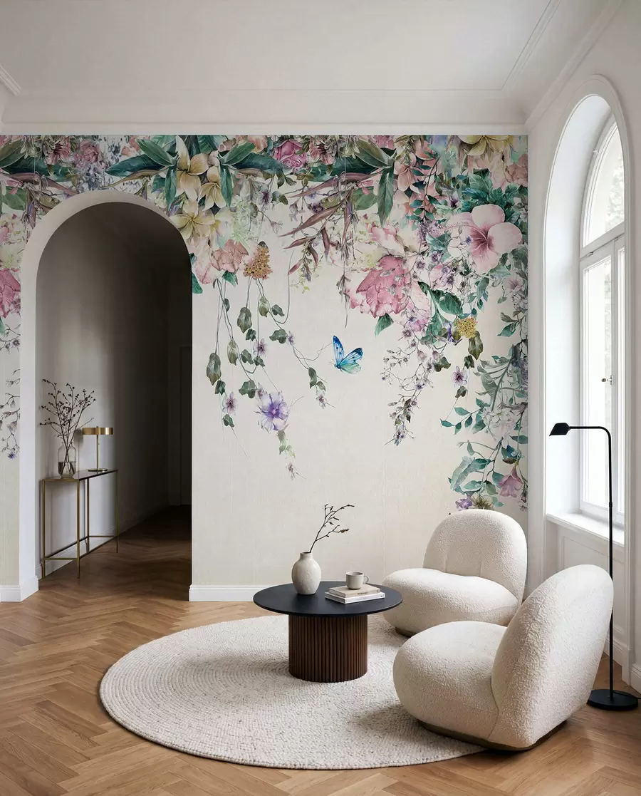 Fotobehang Exotische bloemen en vlinders u30601