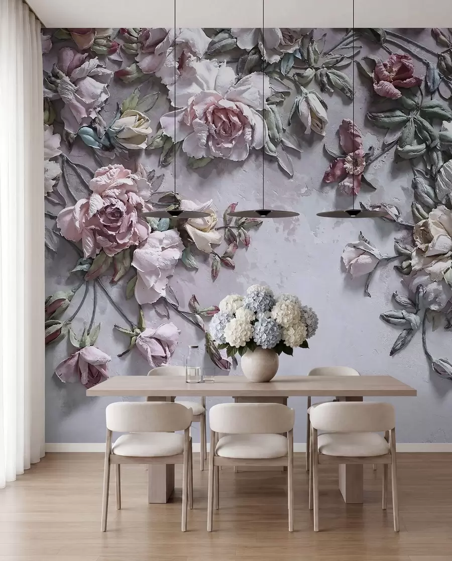 Papier peint photo Roses volumétriques sur le mur u31869