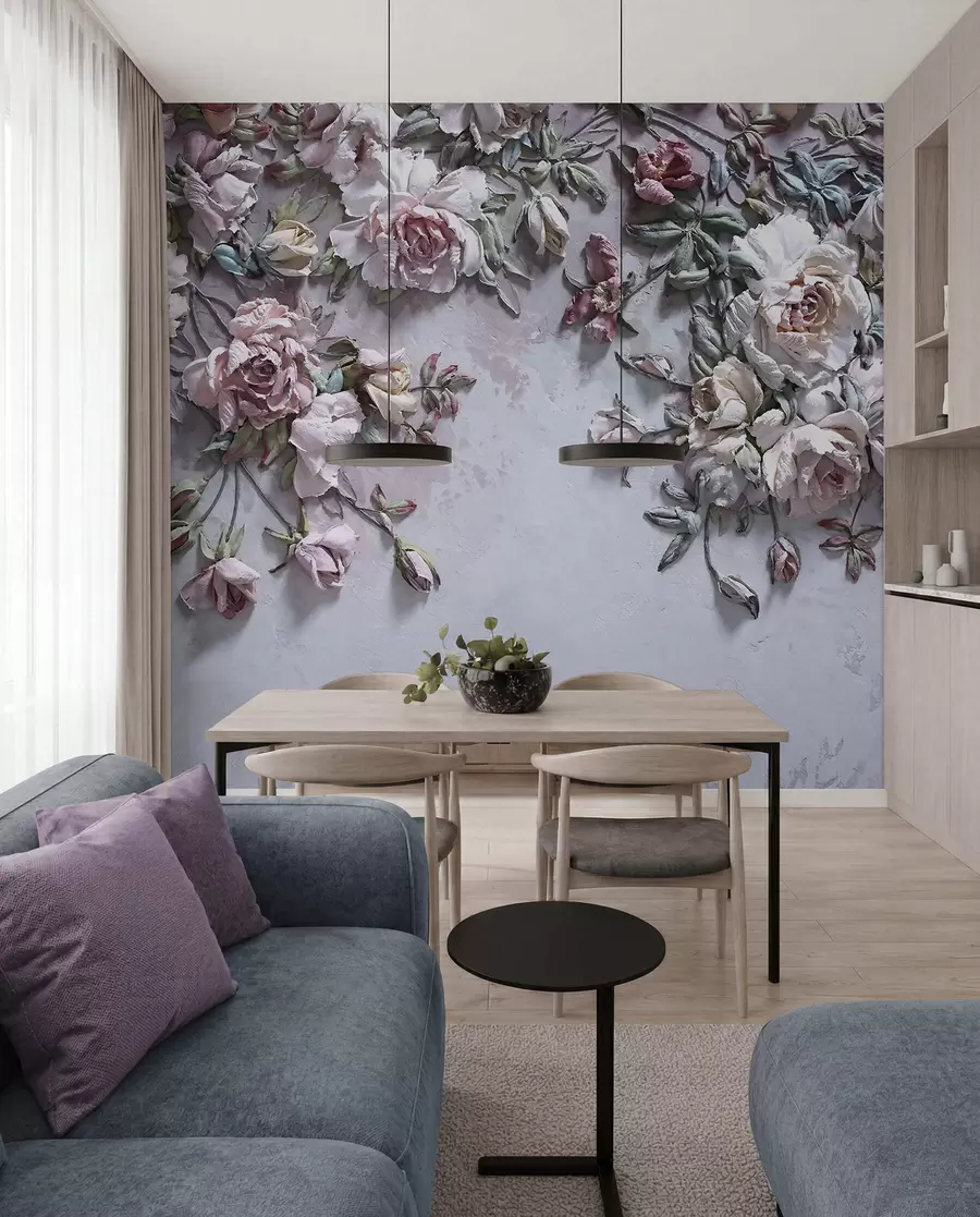 Papier peint photo Roses volumétriques sur le mur u31869