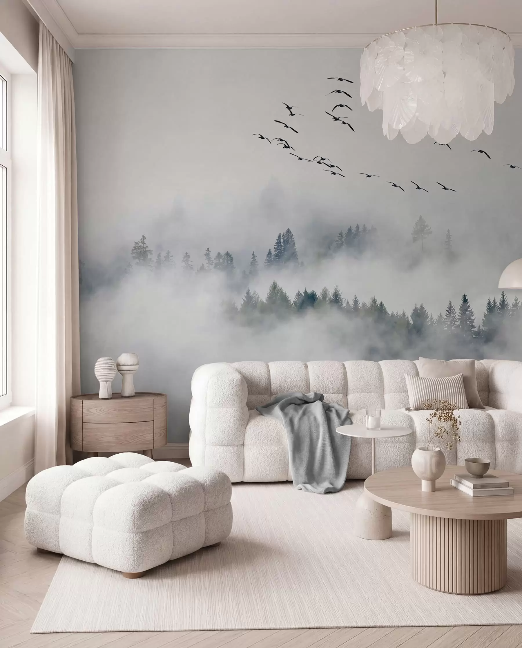 Fotobehang Mist bos en vogels u32480