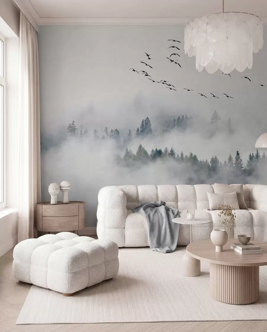 Fotobehang Mist bos en vogels u32480