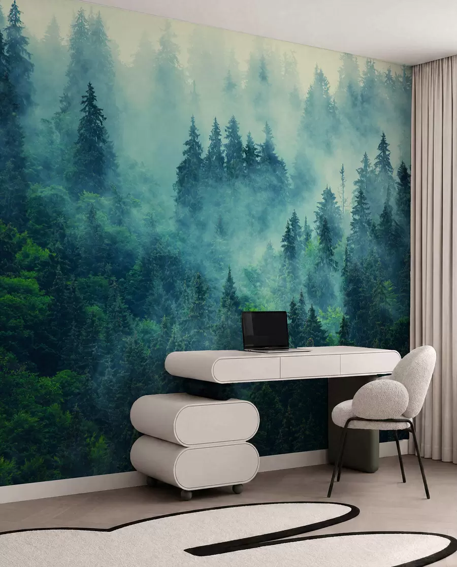 Fotobehang Mistig bos in de ochtend u33150