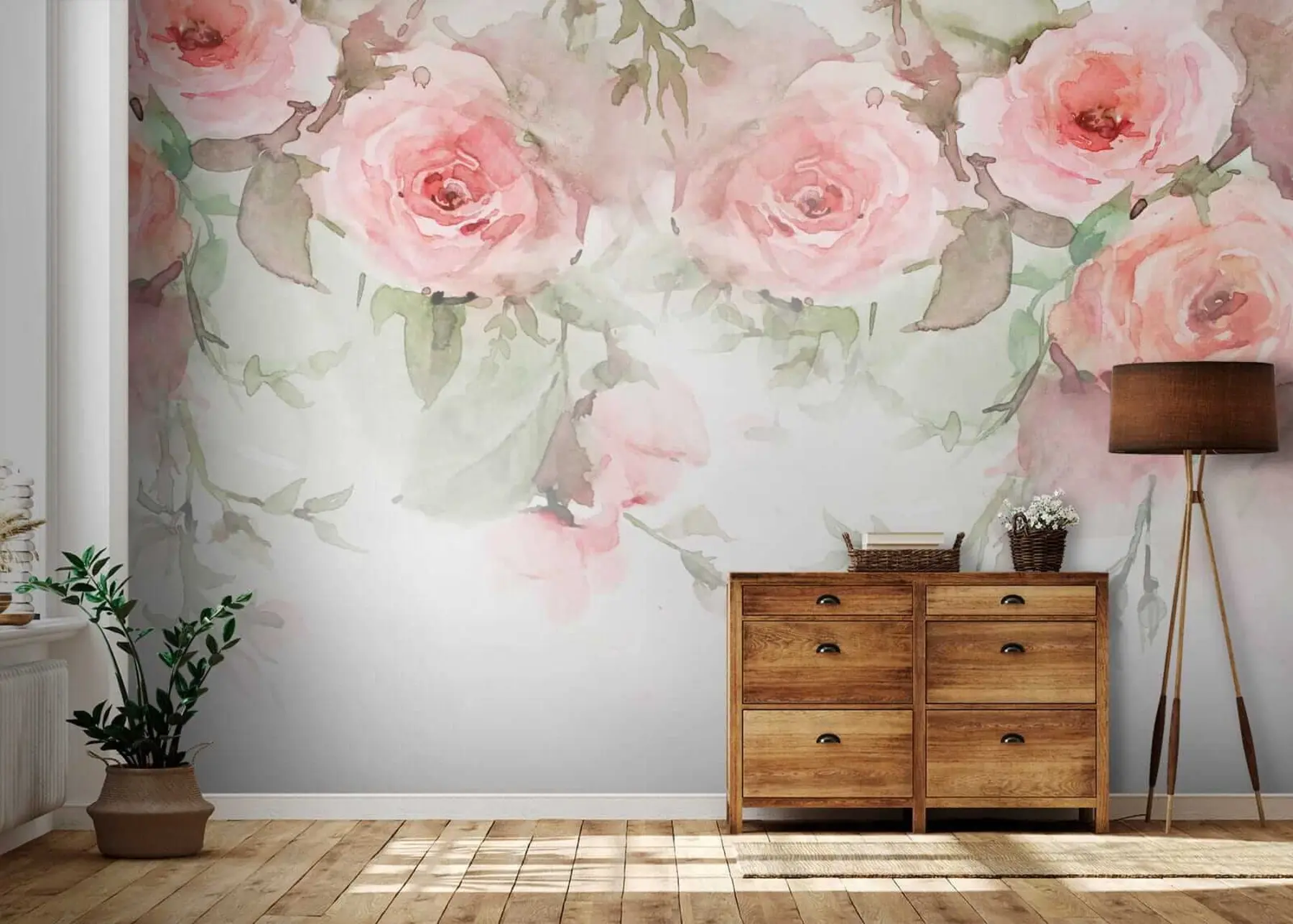 Fotobehang Roze aquarel rozen u34659