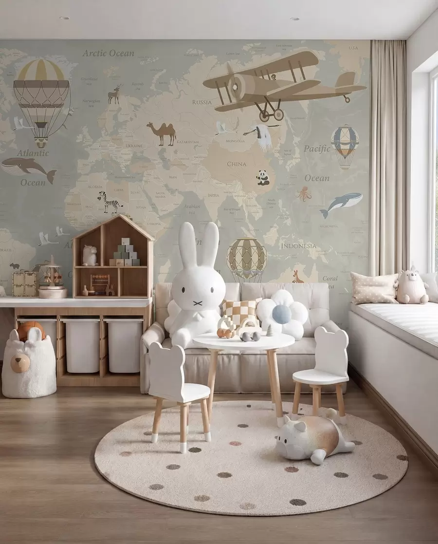 Papier peint photo Carte du monde et ballons u36066