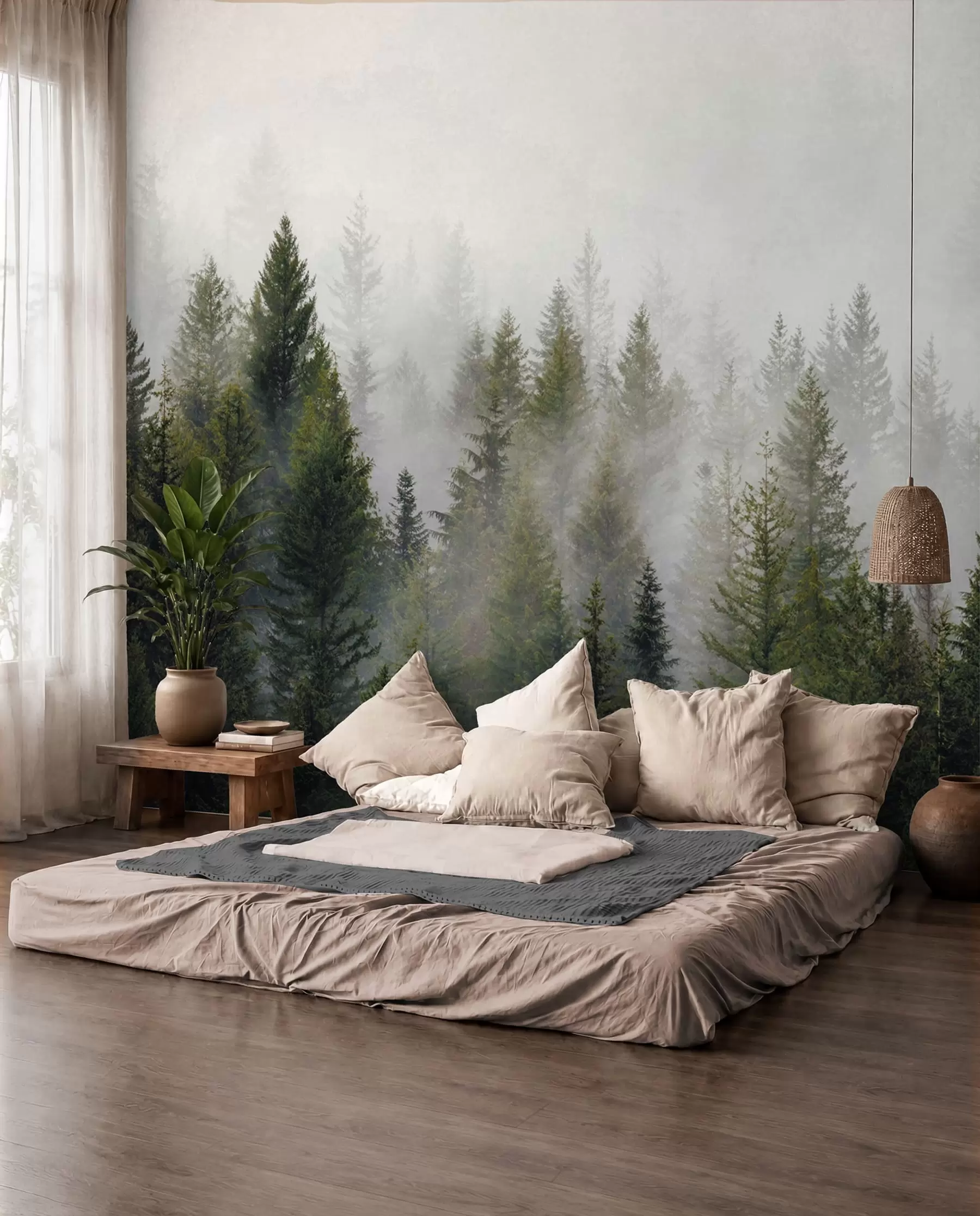 Fotobehang Dageraad in het naaldbos u37073