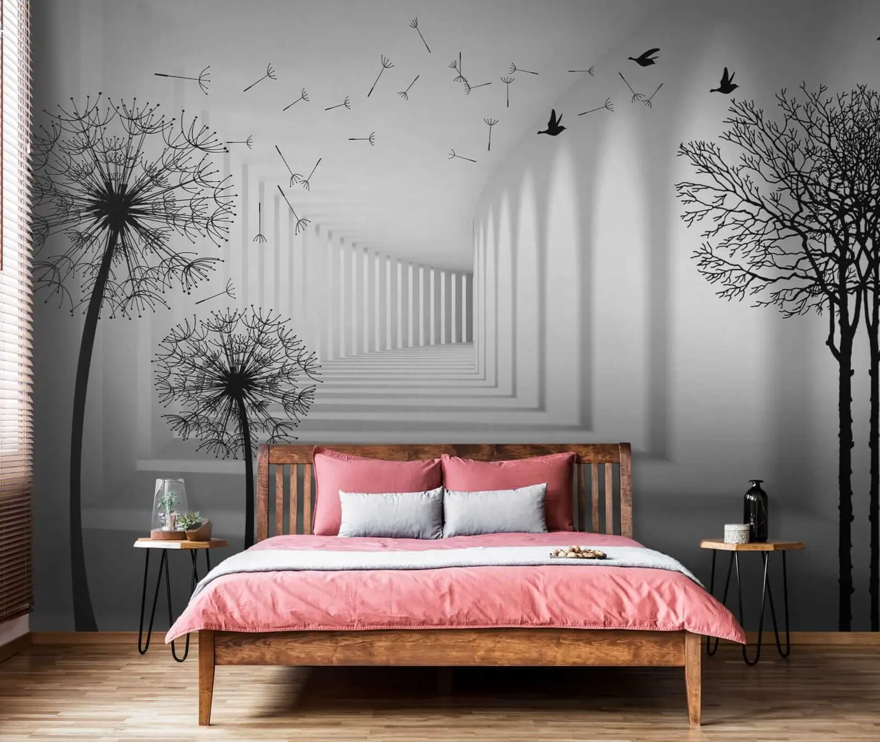 Fotobehang 3d tunnel en paardebloemen u37803