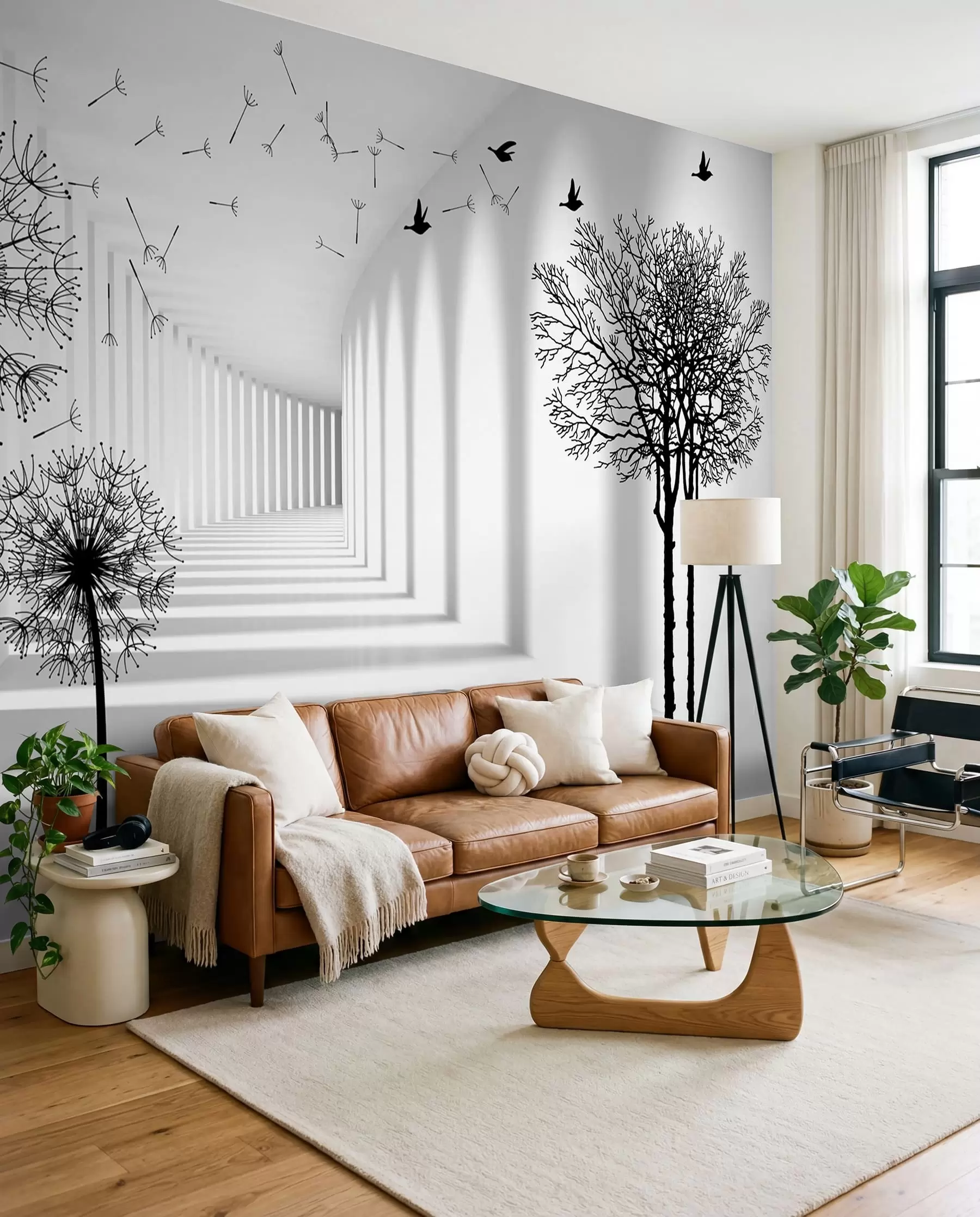 Fotobehang 3d tunnel en paardebloemen u37803