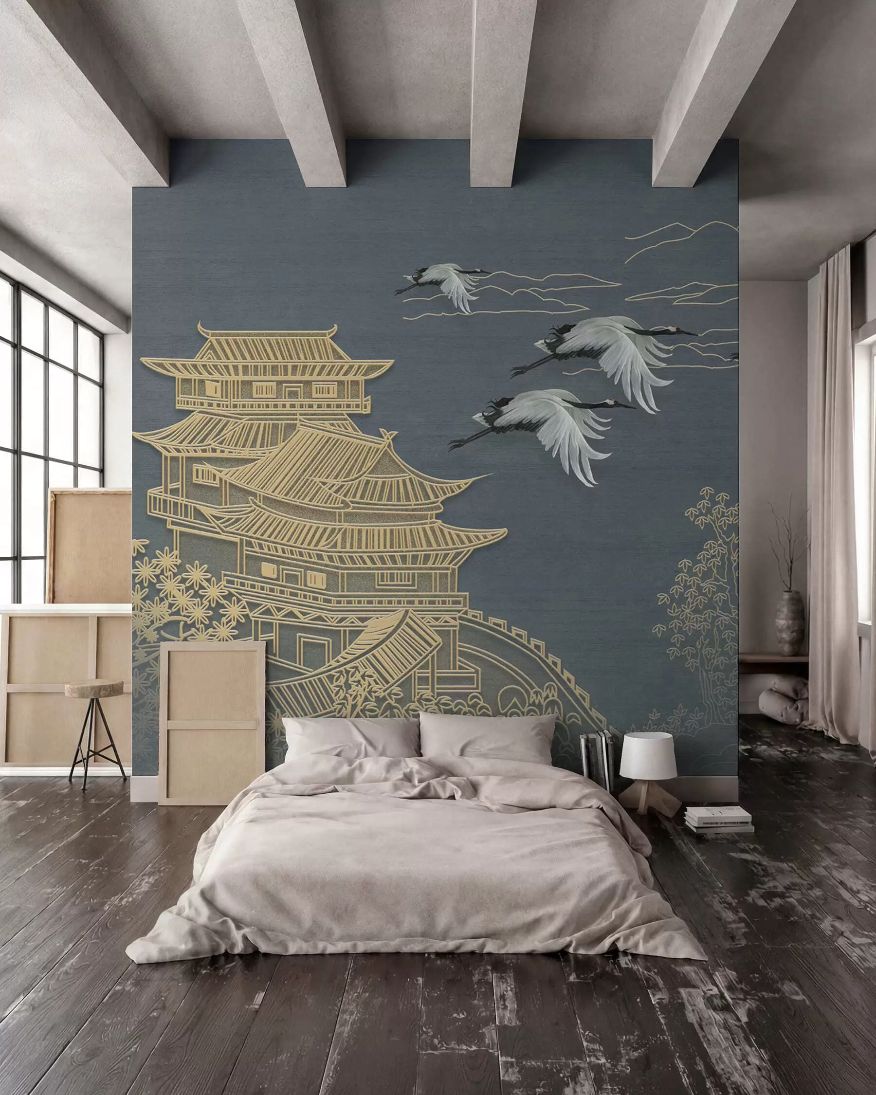 Fotobehang Kraanvogels en pagodes u38720